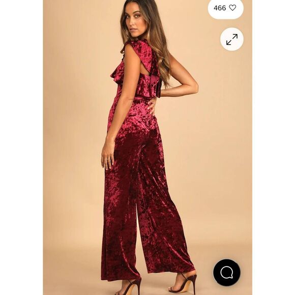 Lulus Certified Icon Burgundy Crushed Velvet One Shoulder Jumpsuit Size Medium N - Picture 2 of 7